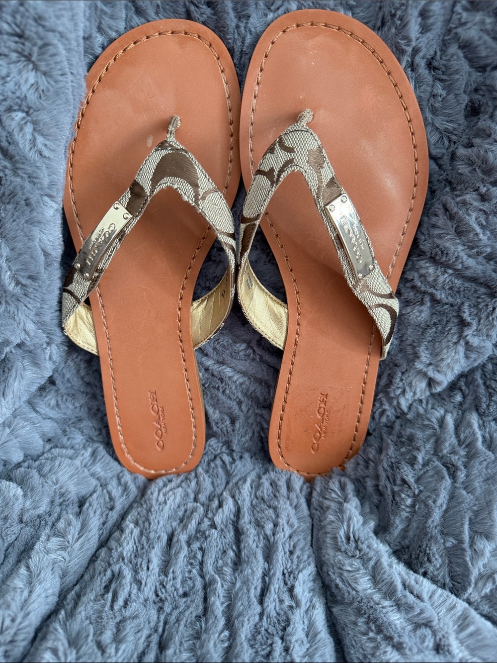 Coach Signature Canvas Thong Sandals in Brown and Tan